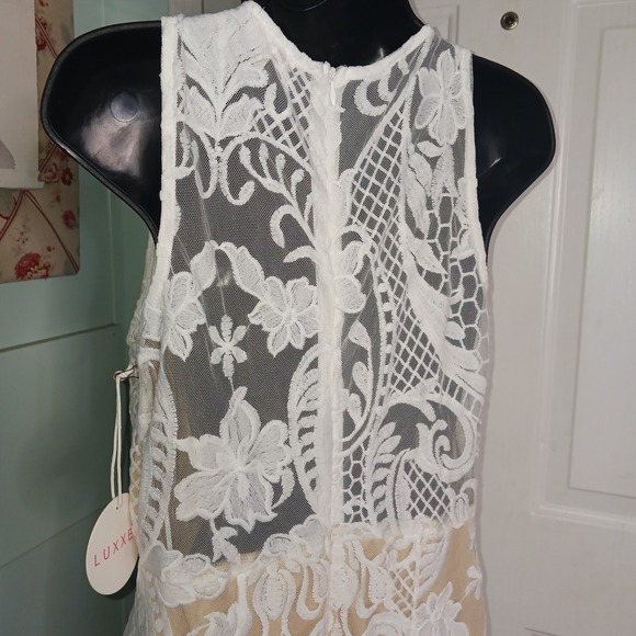 LUXXEL Wedding Bridal Dress Ivory White/Lace Nude lined Boho Maxi Long Gown NWT - Picture 4 of 13